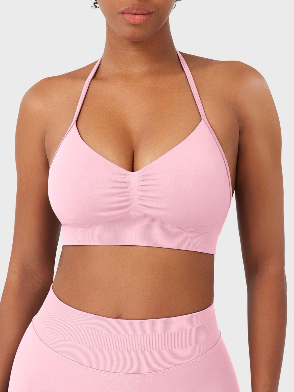 Seamless Light Pink Halter Sports Bra